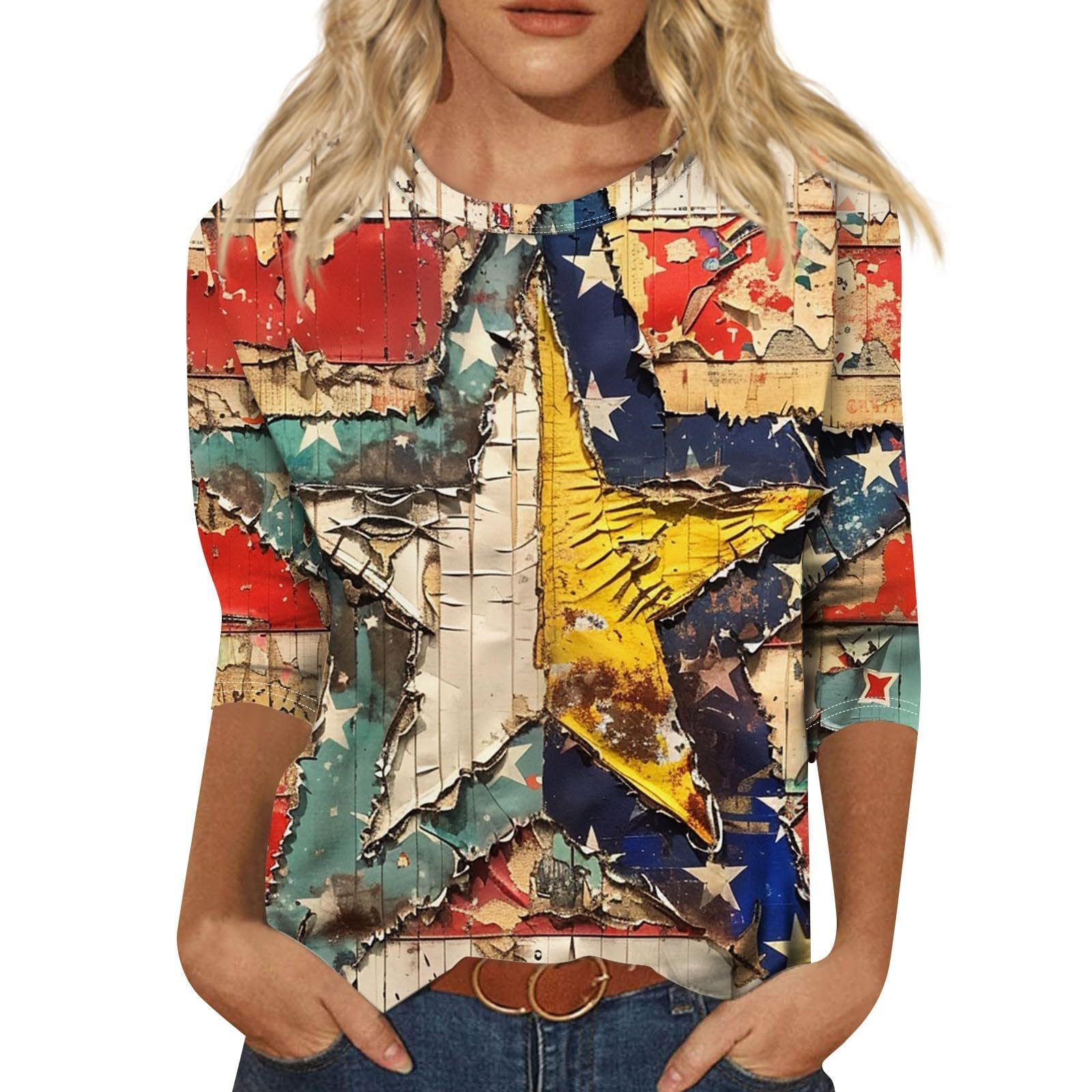 Long Sleeve Round Neck Slim Summer Tie-dyed Printed Clothing - Chic Angle